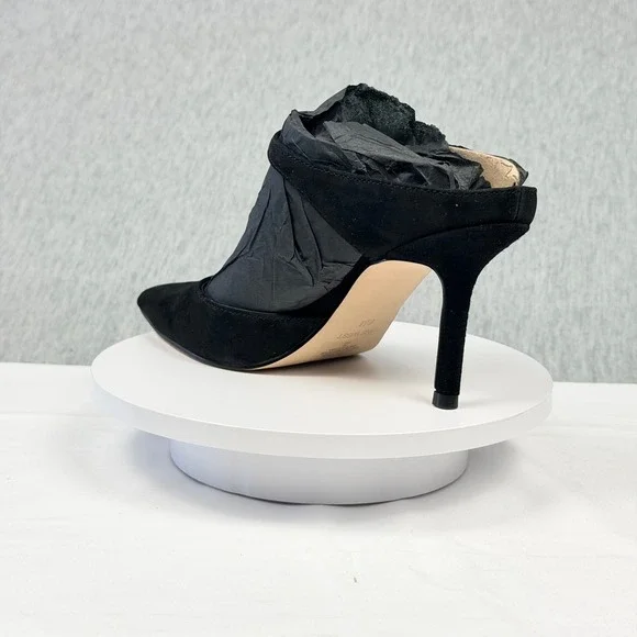 Nine West Danela Black Suede Pointed Toe Mule Heels 6.5M Gold Buckle Strap - Picture 8 of 11